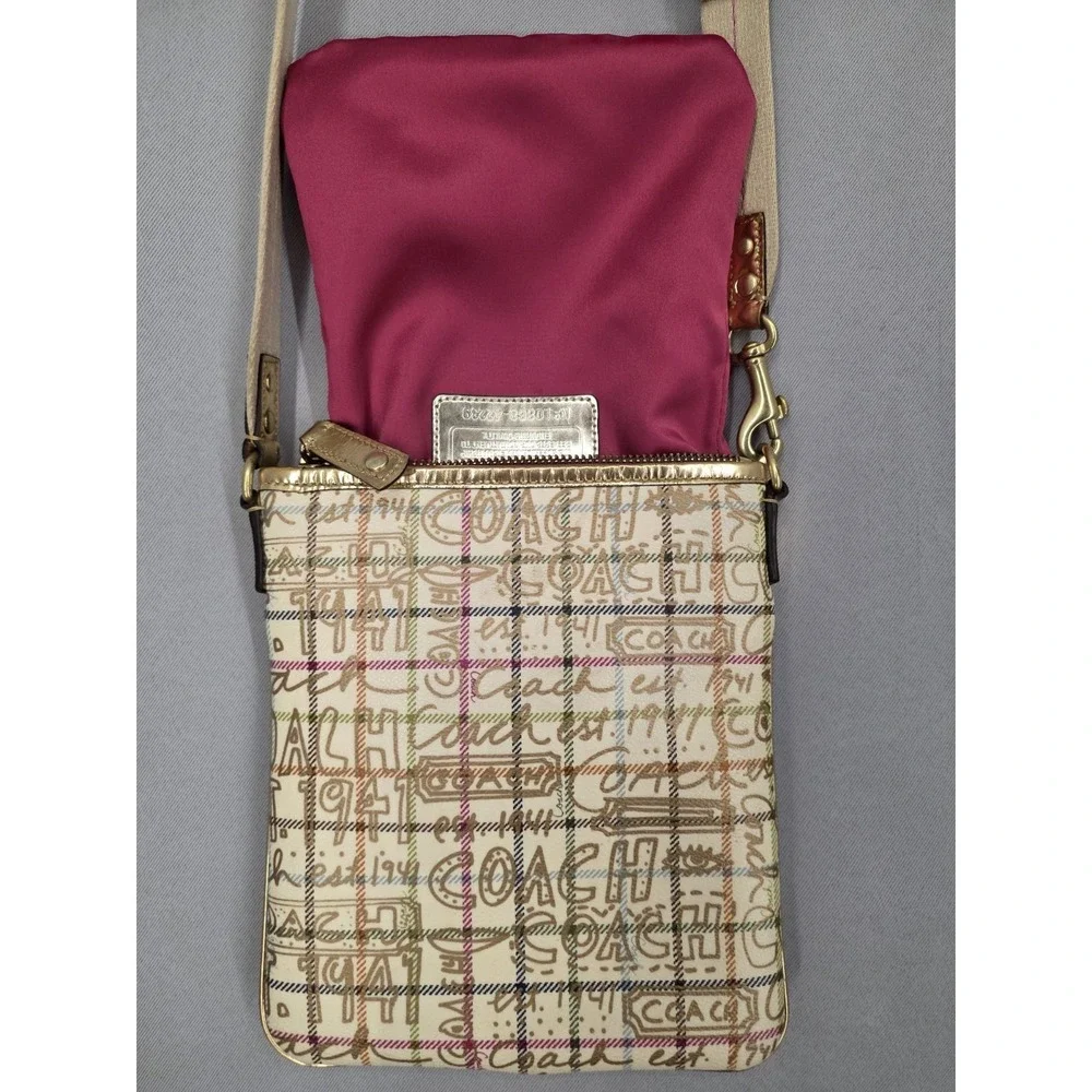COACH Gold 7x8x1in Signature Graffiti F42239 PVC Small Crossbody w/out BagCharm